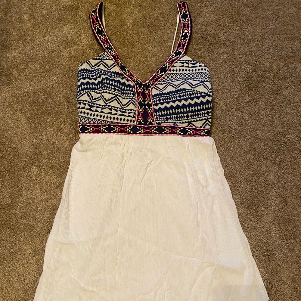 Girls white and patterned dress